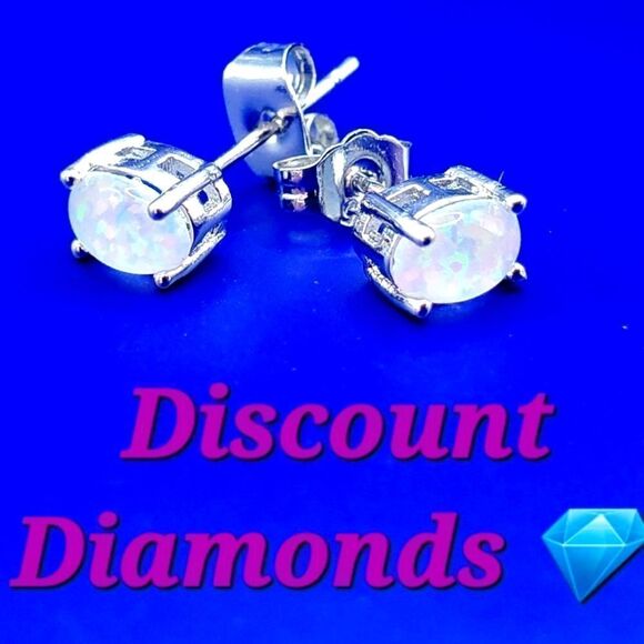 Oval Fire Opal Small Dainty Stud Earrings on 925  Women's Diamond Jewelry - Picture 1 of 6